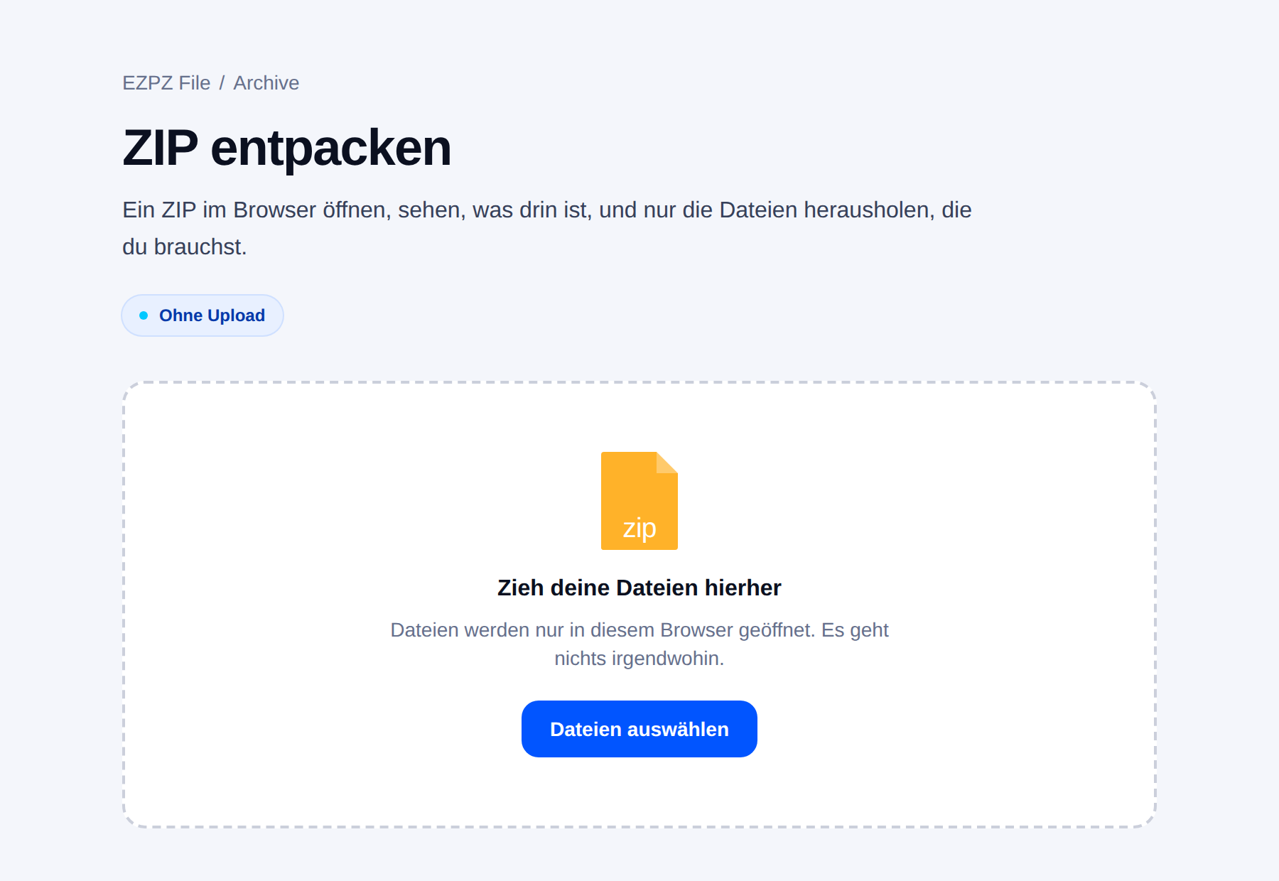 Das Entpackwerkzeug von EZPZ File mit einem Ablagebereich in der Mitte.