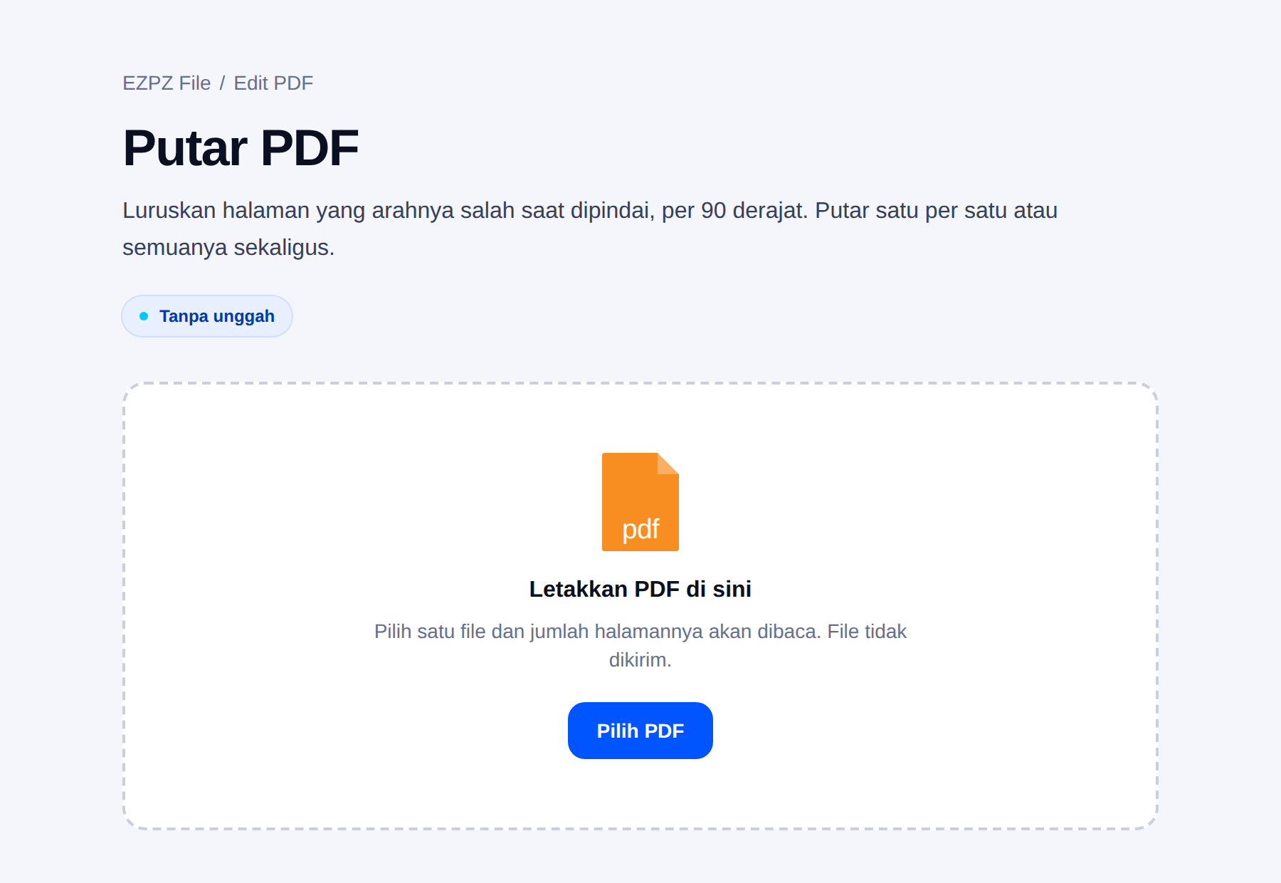 Alat putar PDF milik EZPZ File, dengan area lepas berkas di tengah.