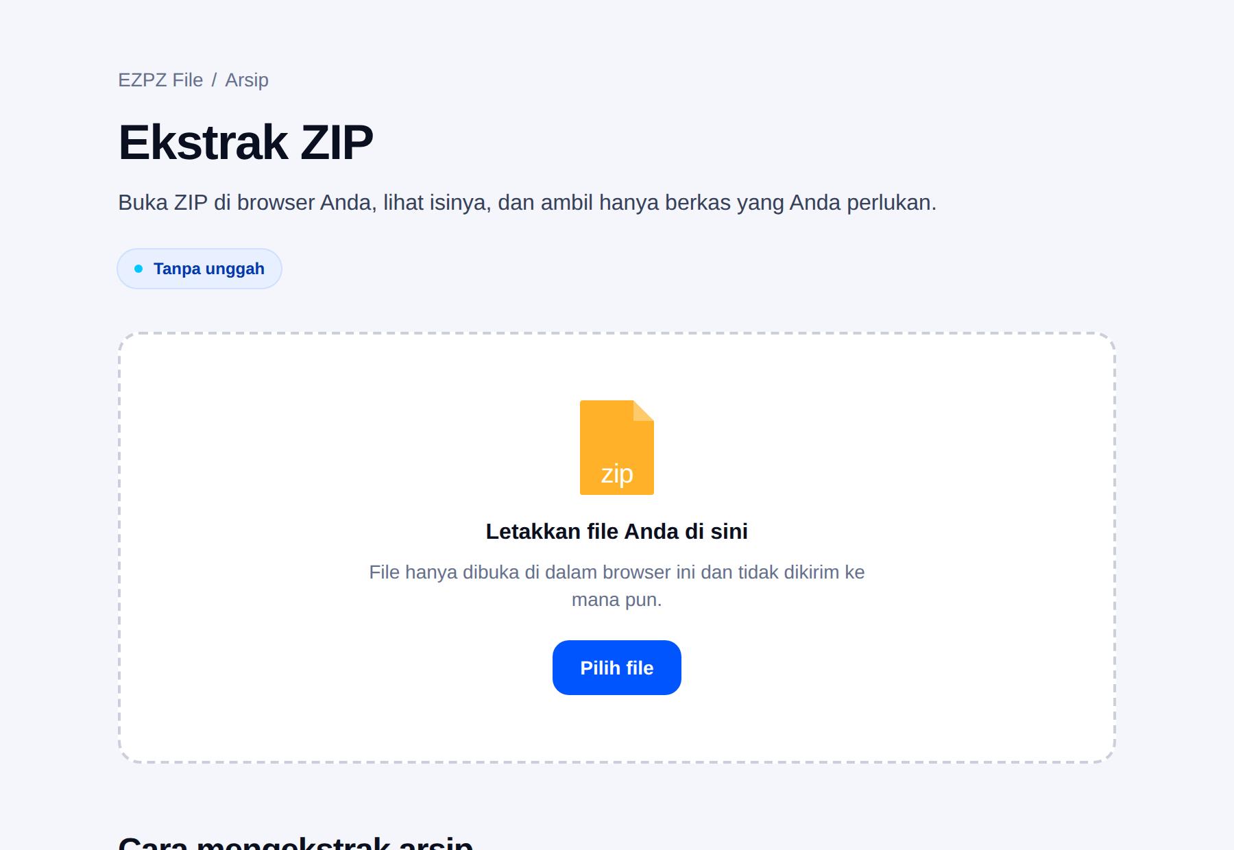 Alat ekstrak arsip milik EZPZ File, dengan area lepas berkas di tengah.